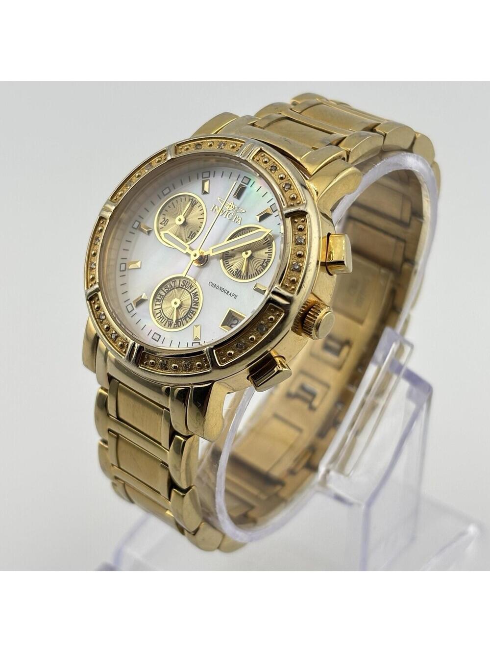 Invicta Wildflower 4720 Gold-Tone Ladies MOP Diamond Accented Chronograph Watch